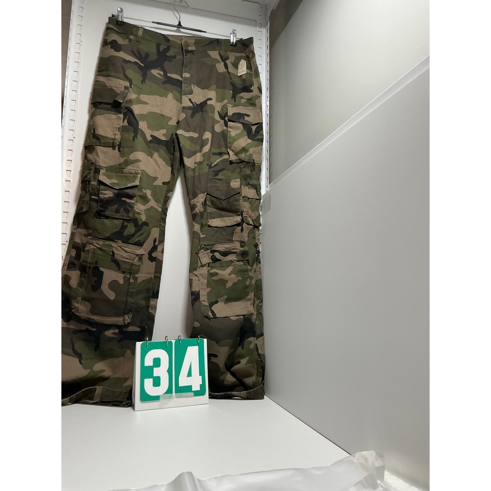 Womens Woodland Camo Cargo Pants XL Green Brown Multi Pocket Utility Trousers
